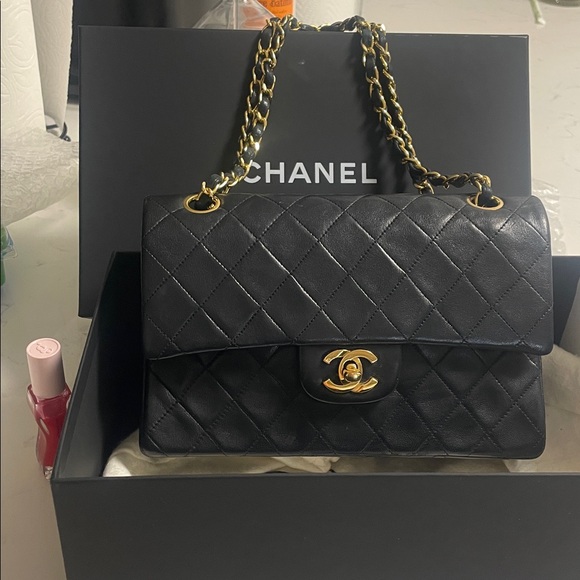 CHANEL Handbags - Authentic CHANEL Black Lambskin Leather Small Double Flap Bag Purse Gold HW RARE